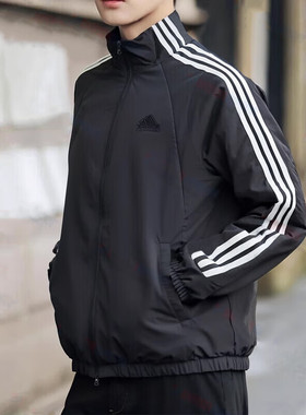 阿迪达斯立领夹克男子2025冬季新款防风运动服休闲宽松外套JI6646