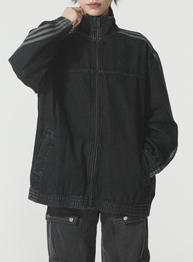 阿迪达斯三叶草女子黑色外套男友风25新款立领运动宽松夹克JY2897