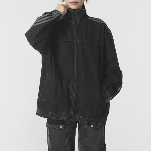 阿迪达斯三叶草女子黑色外套男友风25新款立领运动宽松夹克JY2897