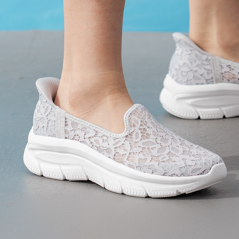 斯凯奇闪穿鞋透气蕾丝镂空女鞋浅口鞋休闲厚底运动鞋158858-LGY