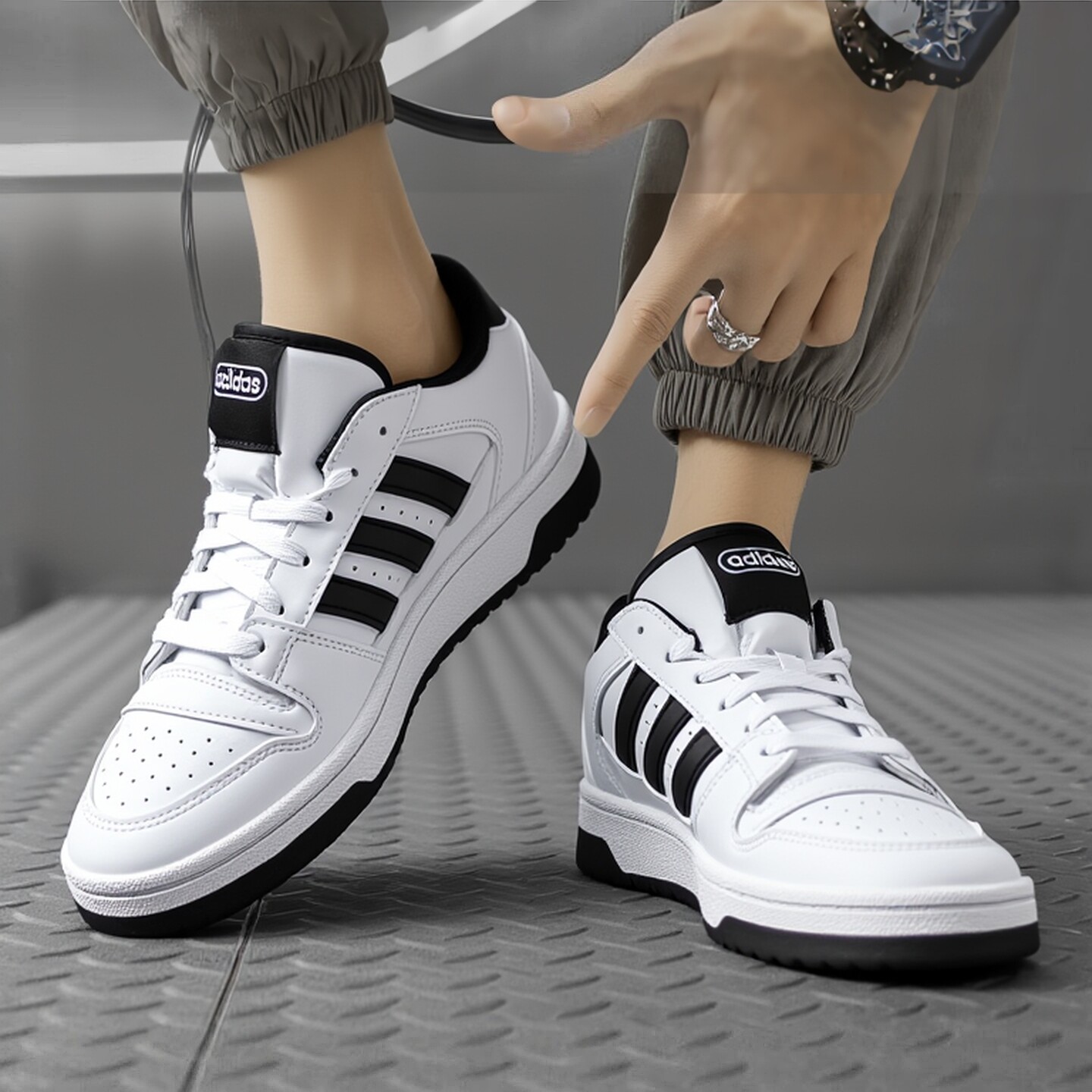 Adidas阿迪达斯板鞋男鞋2026新款春季厚底缓震运动休闲鞋子JR3249