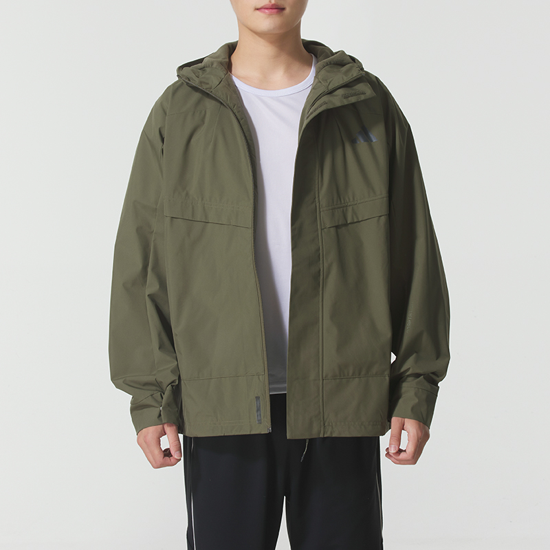 阿迪达斯男款连帽外套保暖25冬季新款加绒运动休闲梭织夹克KB7625