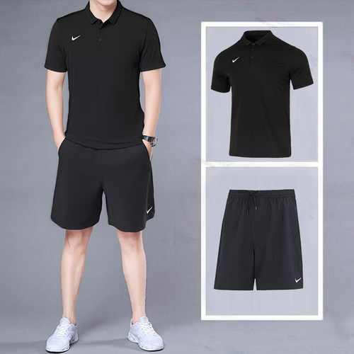 NIKE耐克男装黑色短袖POLO衫短裤26夏季宽松透气商务T恤运动套装