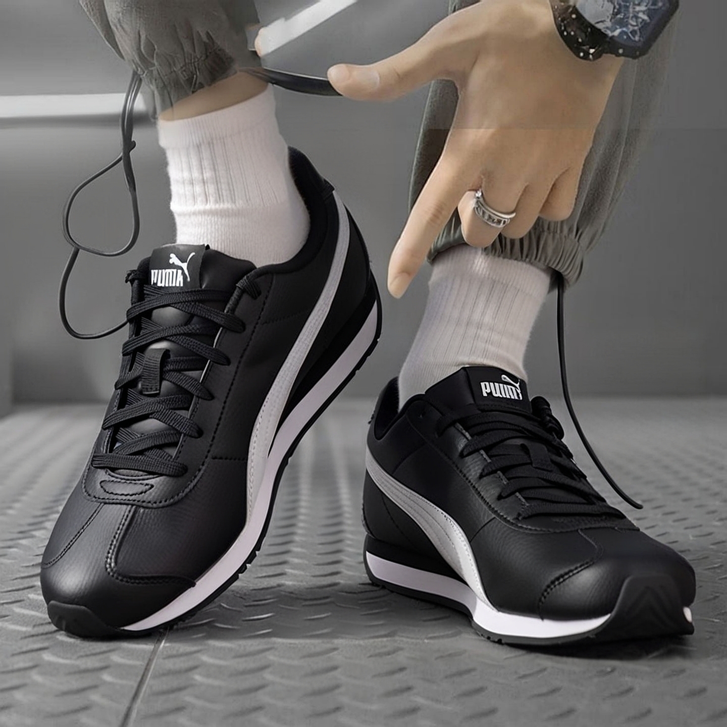 Puma彪马黑色皮面T头鞋男鞋女鞋2025冬季新款德训鞋运动鞋383037