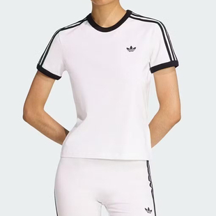 阿迪达斯三叶草女白色短袖T恤26新款3S TEE SLIM跑步运动服KD3683
