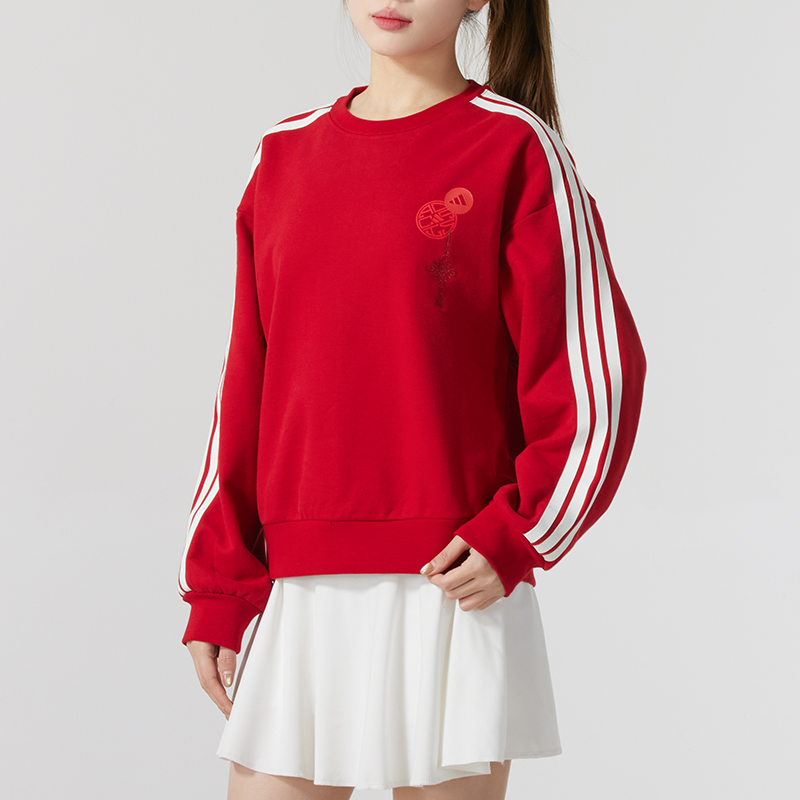 adidas阿迪达斯女装2025冬季新款红色运动服休闲卫衣套头衫JZ1663