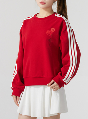 adidas阿迪达斯女装2025冬季新款红色运动服休闲卫衣套头衫JZ1663