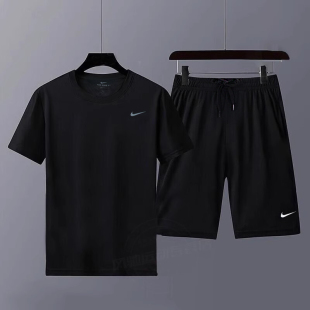 T恤短裤 25夏季 新款 NIKE耐克男装 五分裤 短袖 透气半袖 黑色运动套装