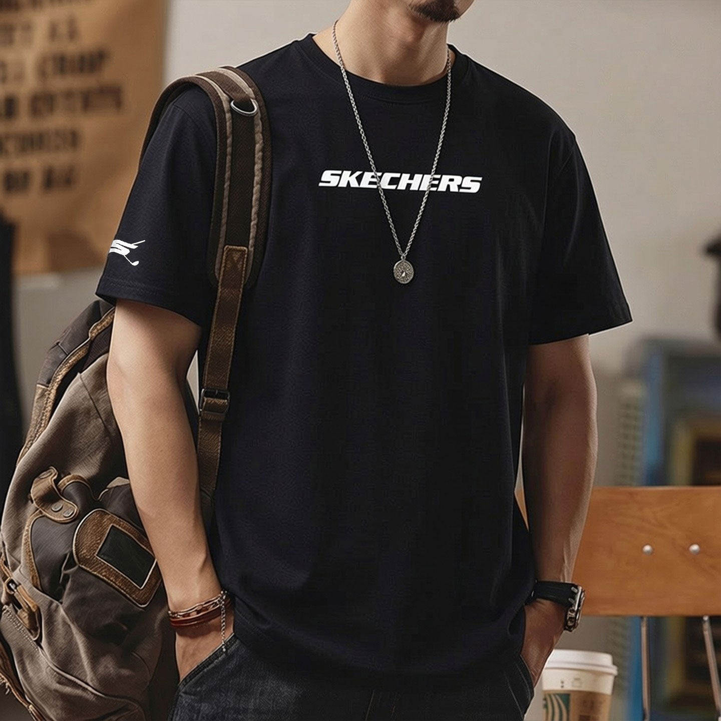 斯凯奇情侣短袖男装女装春夏季新款黑色修身运动服跑步休闲T血衫