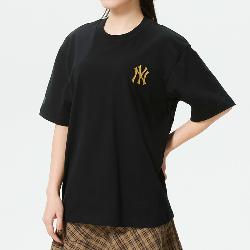 MLB黑色圆领短袖T恤男女运动服正品2026新款跑步宽松印花休闲半袖