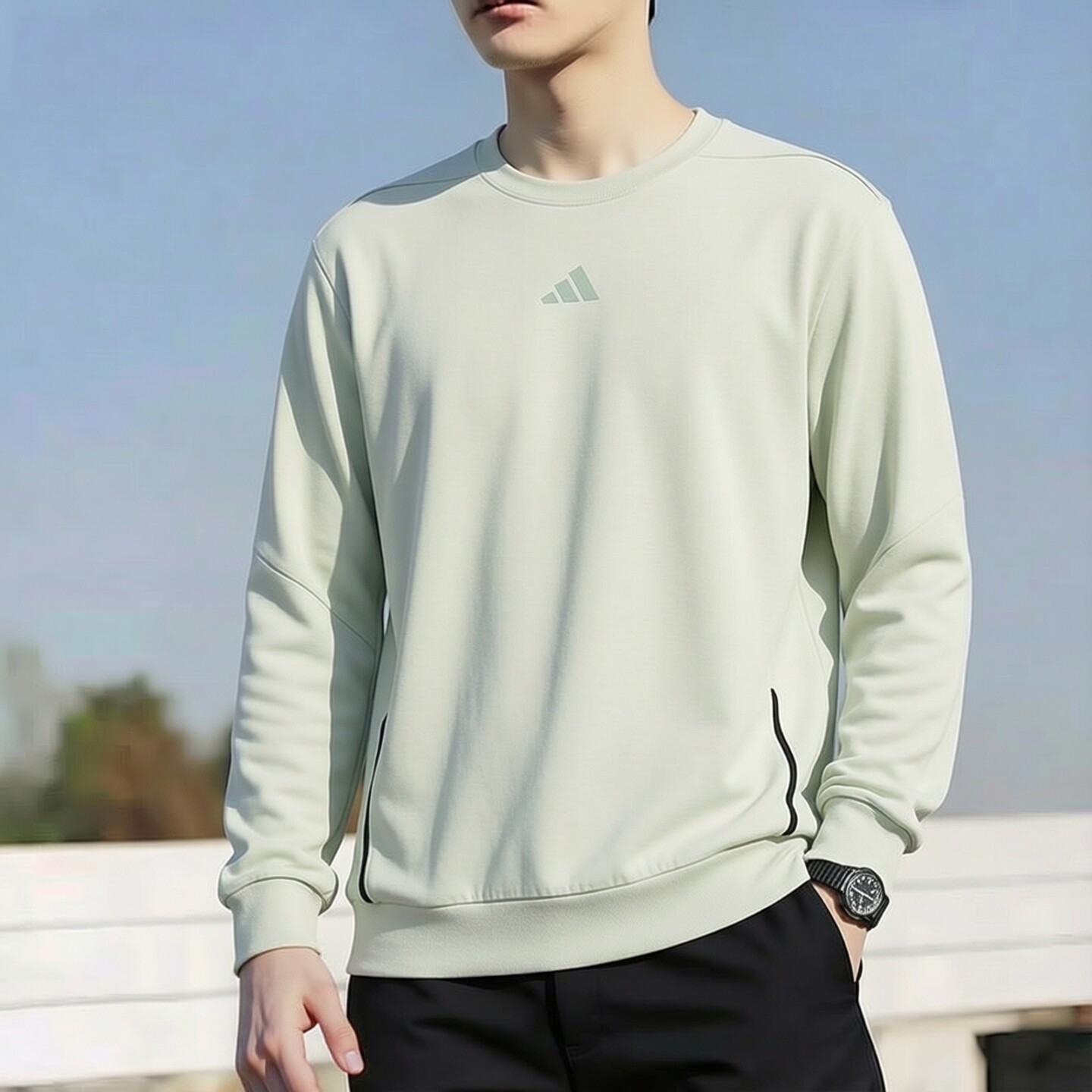 Adidas阿迪达斯男装卫衣套头衫2026秋季新款青绿上衣运动服KS6406