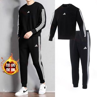 阿迪达斯男装秋冬加绒套装圆领卫衣长裤子25新款运动服休闲套头衫