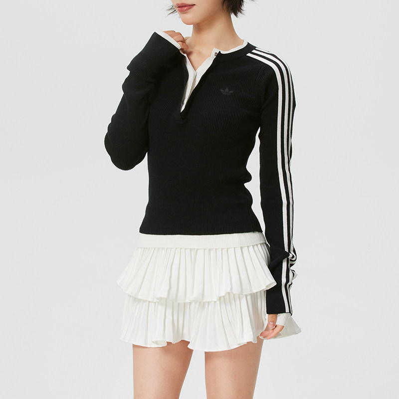 阿迪达斯三叶草女装内搭长袖针织衫26新款假两件套头运动服KS5333