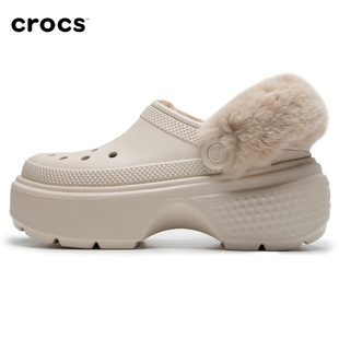 crocs卡骆驰厚底洞洞鞋男女鞋25冬季加绒户外时尚凉拖鞋208546