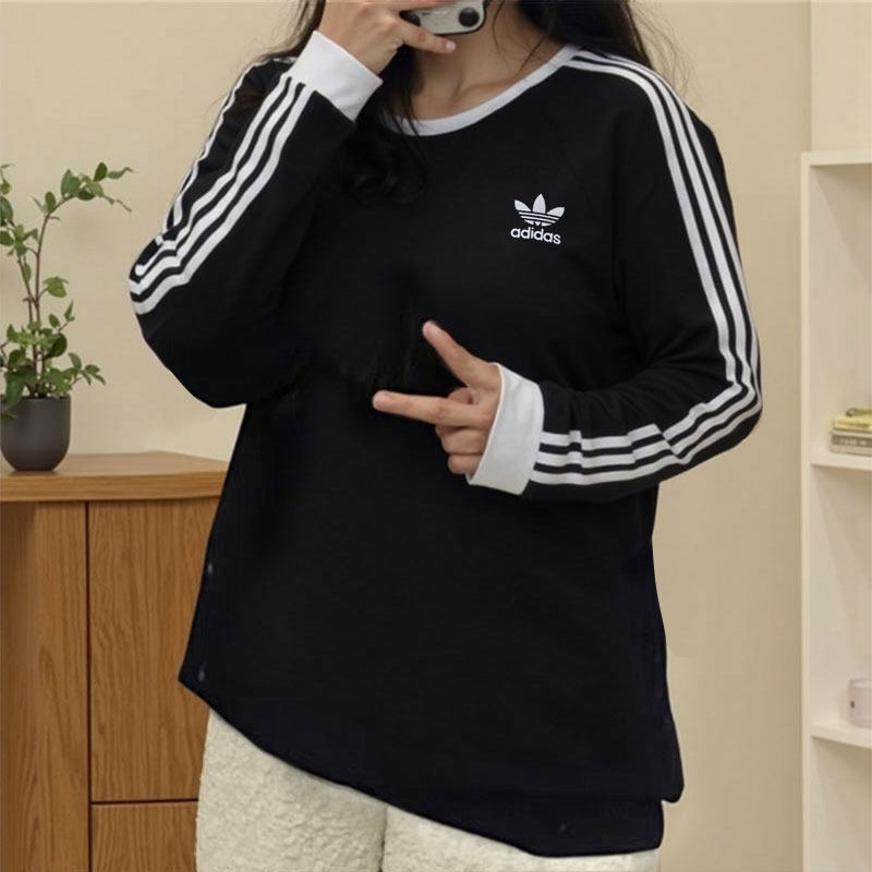 Adidas阿迪达斯三叶草2025春秋款圆领卫衣情侣纯棉三条纹长袖T恤,运动服/休闲服装,运动T恤,淘宝优惠券,粉丝福利购,淘宝优惠卷