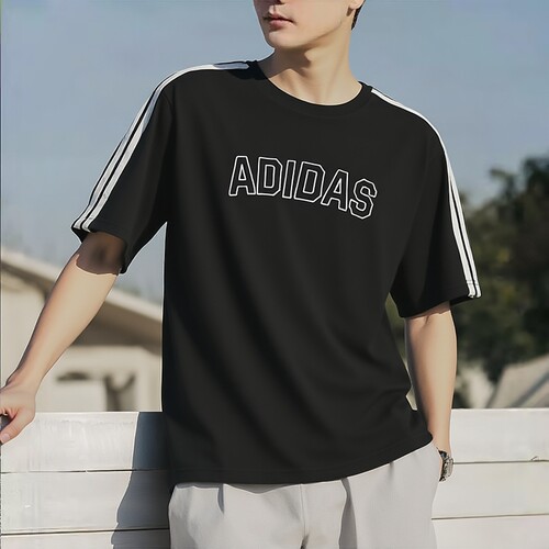 adidas阿迪达斯男子运动服秋季休闲短袖三条纹T恤宽松上衣KB9135