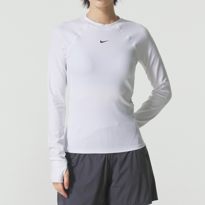 NIKE耐克白色长袖T恤女装26新款运动服跑步训练紧身衣FV7846-100