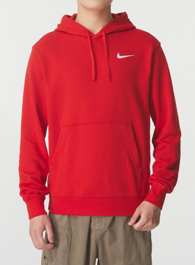 NIKE耐克男装连帽卫衣25新款套头衫红色宽松长袖运动服HF1177-657