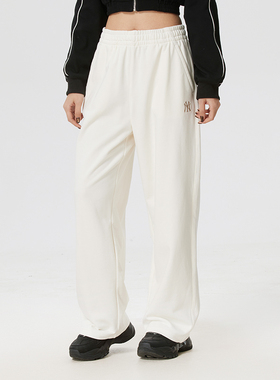 MLB针织长裤子男女裤春季白色直筒裤跑步运动裤休闲裤3APTB0261