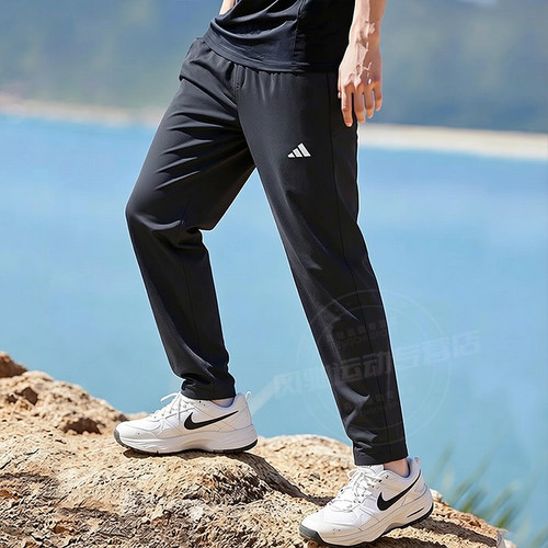 Adidas阿迪达斯男裤跑步健身运动裤梭织长裤黑色透气休闲裤IT5457