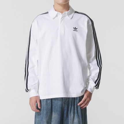 阿迪达斯三叶草男装白色长袖T恤POLO衫25秋新款美式运动服IZ2459