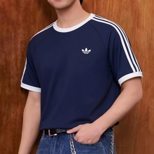 adidas阿迪达斯三叶草男子运动休闲短袖T恤26夏季蓝色半袖KT7763