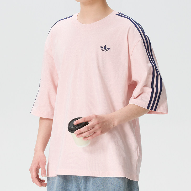adidas阿迪达斯三叶草男装粉色短袖T恤26夏季3S TEE 运动服KG6334