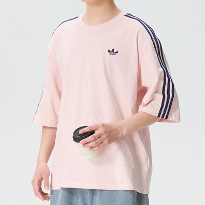 adidas阿迪达斯三叶草男装粉色短袖T恤26秋季3S TEE 运动服KG6334