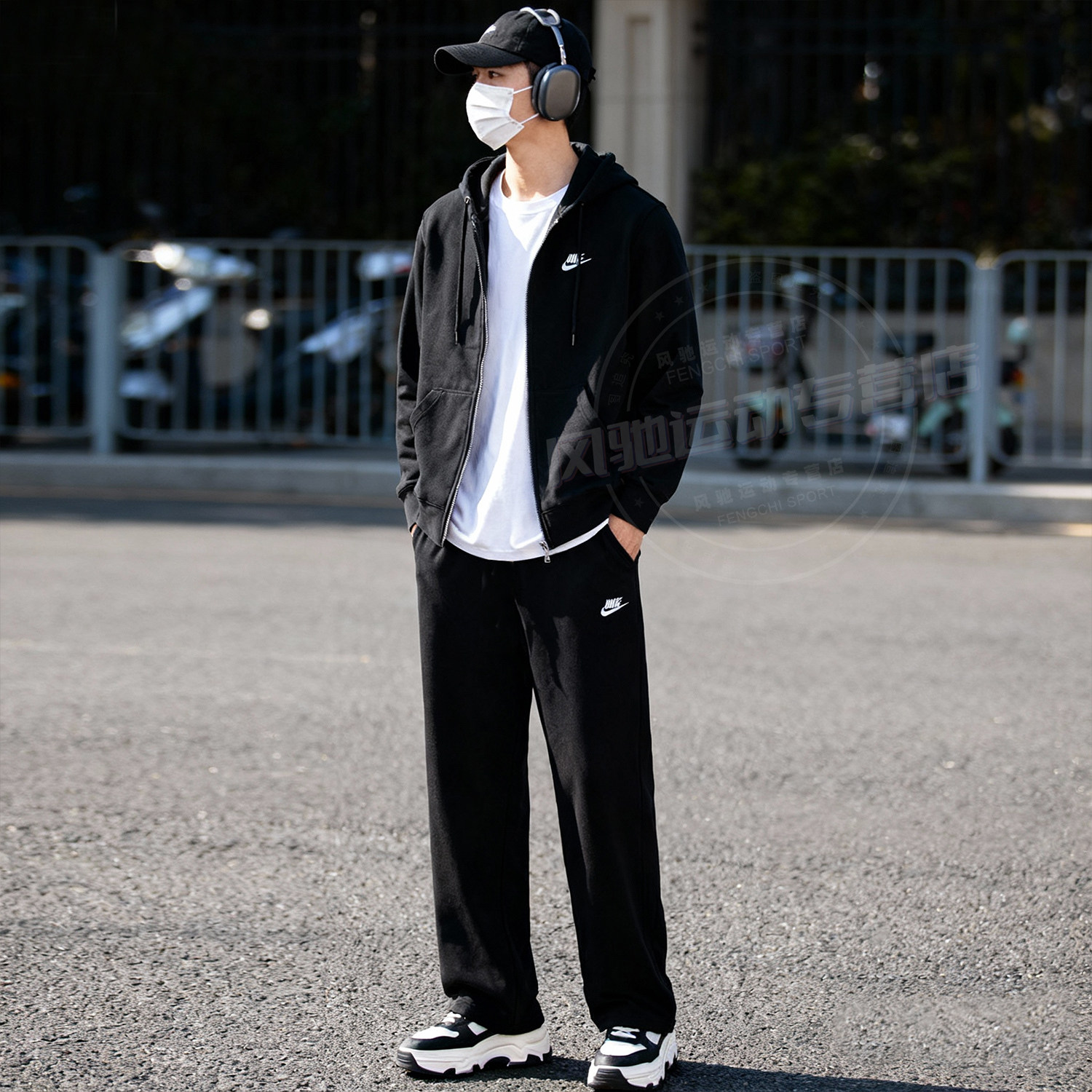 NIKE耐克男装针织黑色运动套装26新款连帽外套长裤子开衫休闲跑步