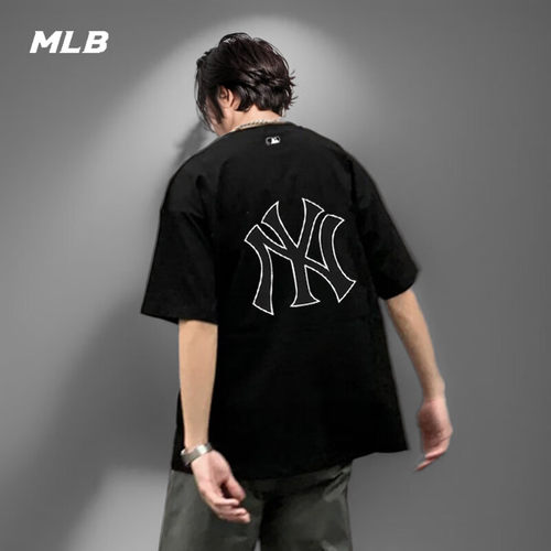 MLB官方男女情侣运动短袖T恤2026夏季新款黑色宽松半袖 3ASWB2263