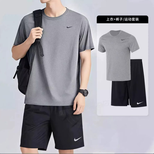 NIKE耐克男装跑步套装健身服快干透气短袖T恤短裤圆领运动两件套