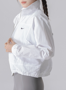 耐克外套女装26春季新款白色运动服立领短款休闲夹克HJ1000-100