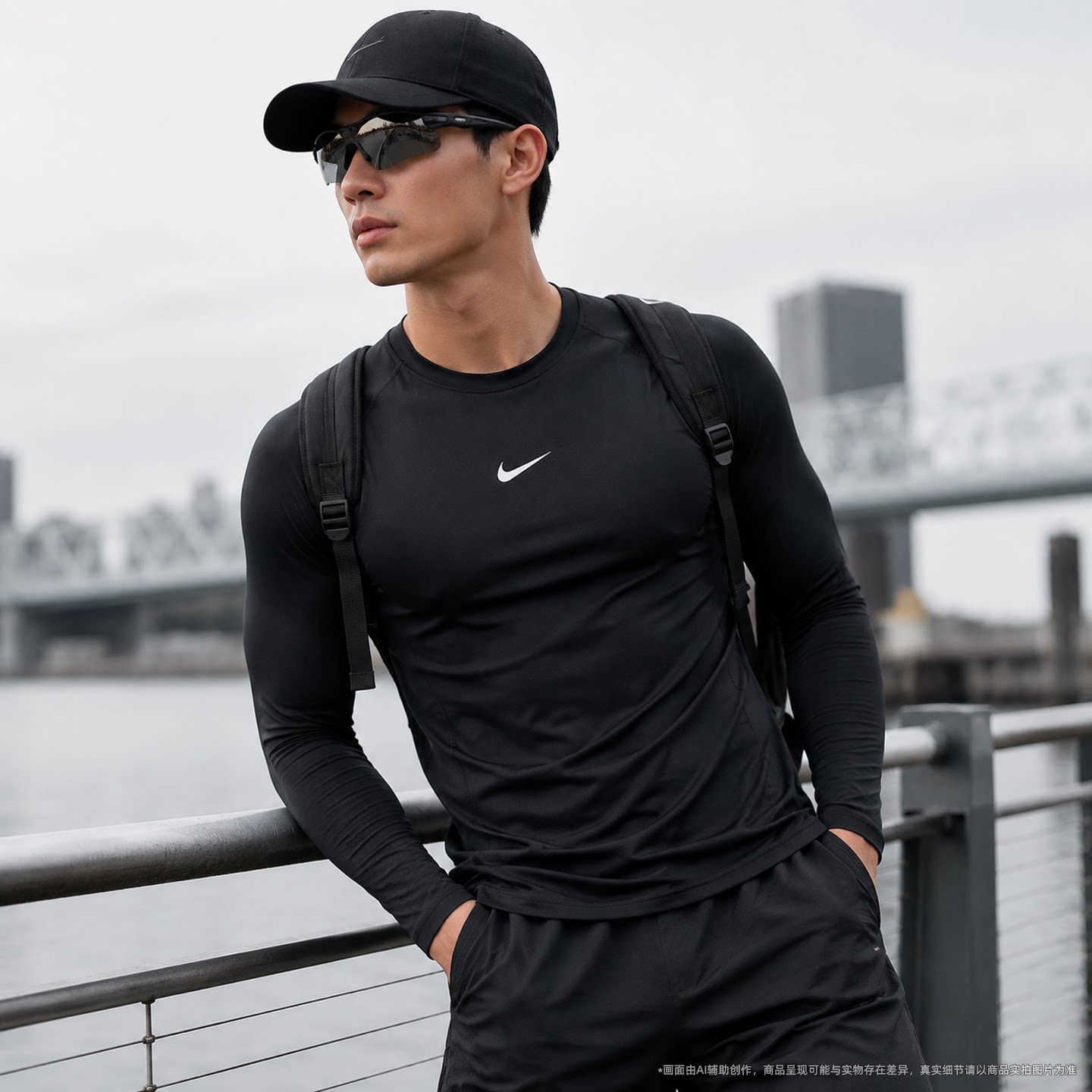NIKE耐克店男装长袖T恤Pro 训练黑色紧身快干健身服