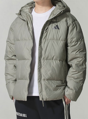 Adidas阿迪达斯保暖运动外套25冬季新款休闲连帽短款羽绒服KC2479