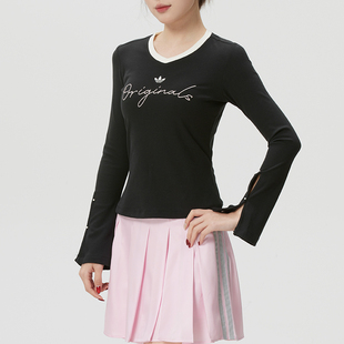 adidas阿迪达斯三叶草女子长袖T恤26夏新款V领运动服套头衫KS2381