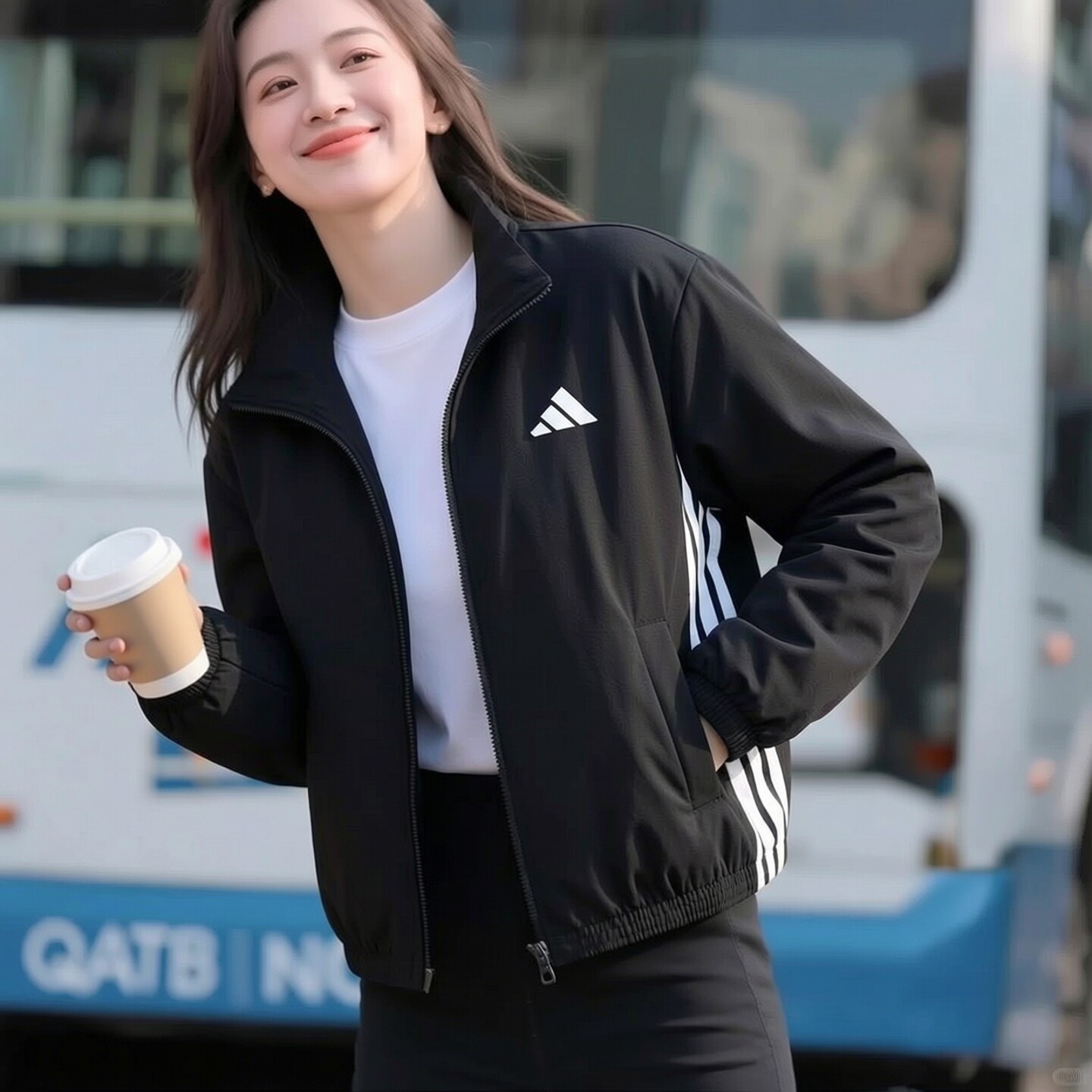 adidas阿迪达斯外套女新款黑色梭织立领夹克运动服休闲上衣JD6539