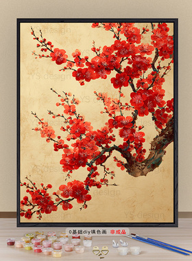 中式梅花diy数字油画成人解压画