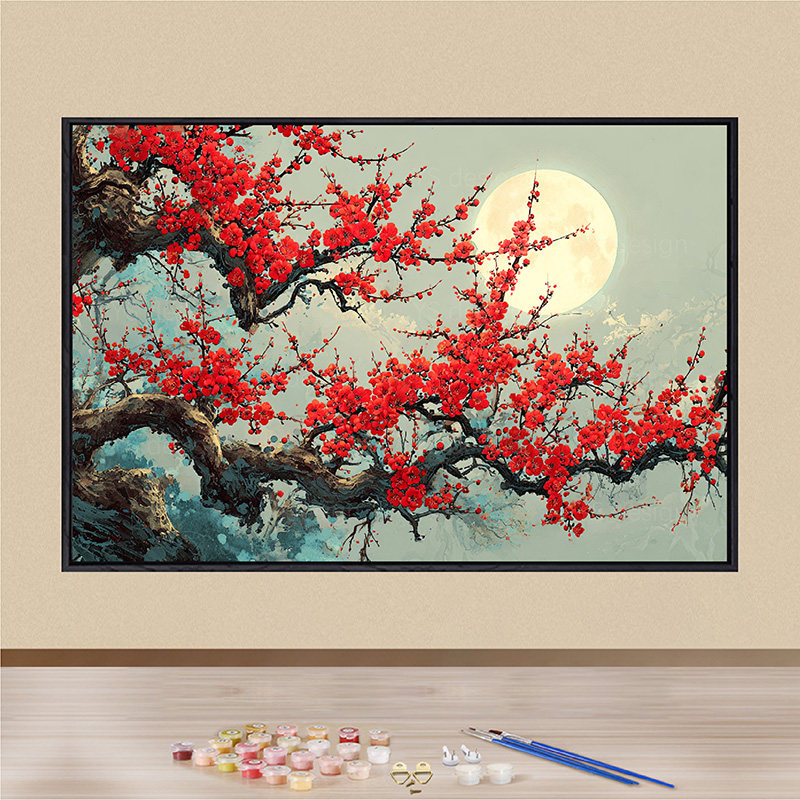 红梅报喜数字油画diy填充装饰画