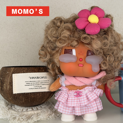 MOMOS哭娃假发粉色格子背带裙