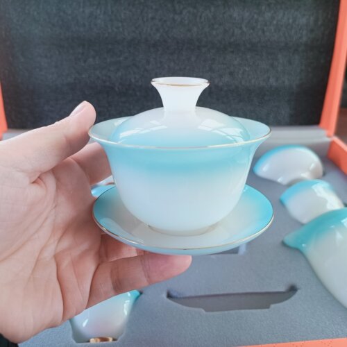 璞玉陶瓷茶具套装盖碗茶杯过滤