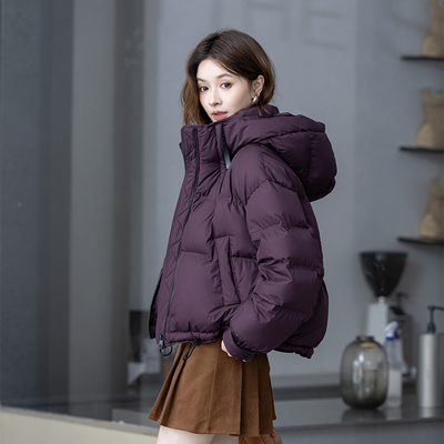 亮面短款宽松立领羽绒服女保暖