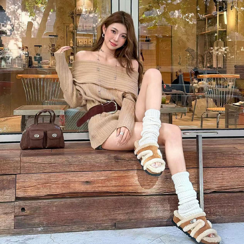 冬季新款加绒保暖休闲勃肯半拖鞋