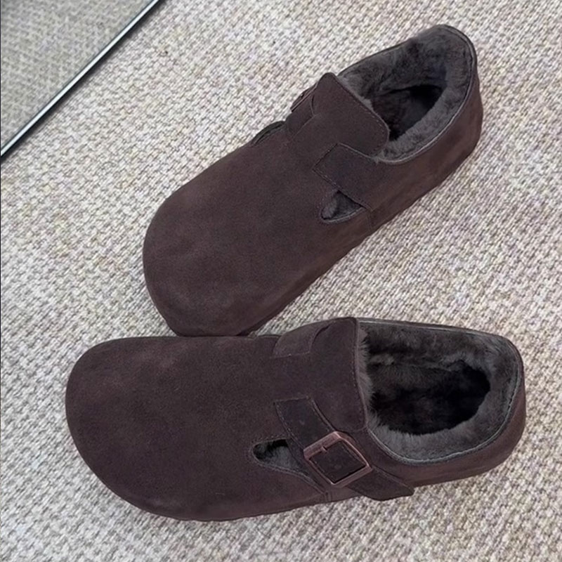 牛皮版~增高一脚蹬全包勃肯鞋女