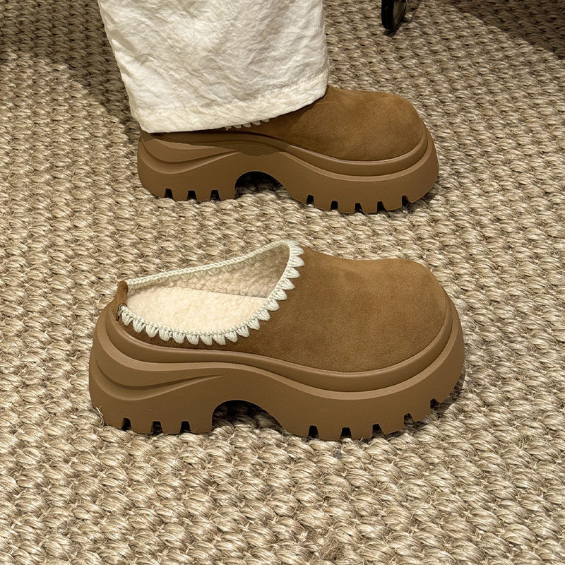 羊皮毛一体勃肯鞋女新款厚底增高防滑包头半拖鞋冬季保暖雪地靴潮