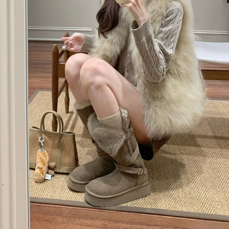 厚底羊皮毛一体保暖高筒雪地靴女