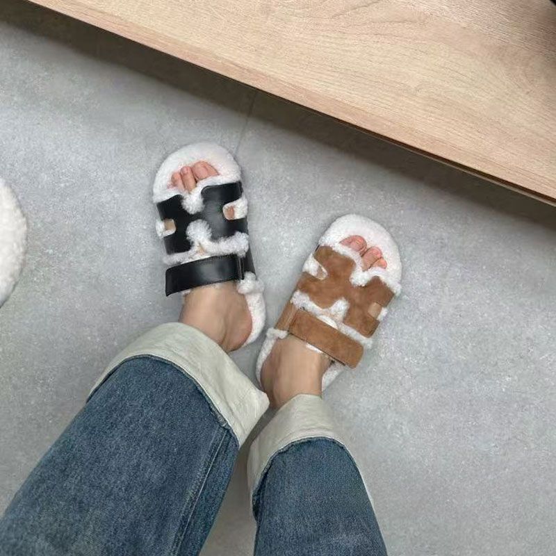 厚底二舅毛毛拖鞋女秋冬季外穿
