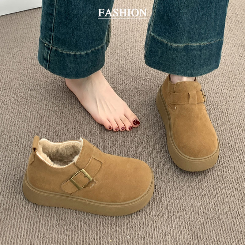 厚底羊皮毛一体加绒勃肯鞋女冬季