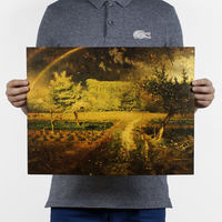 88 oil paintings by Van Gogh, Monet and Picasso, retro kraft paper poster decorative paintings, living room and bar hanging paintings thumbnail 8