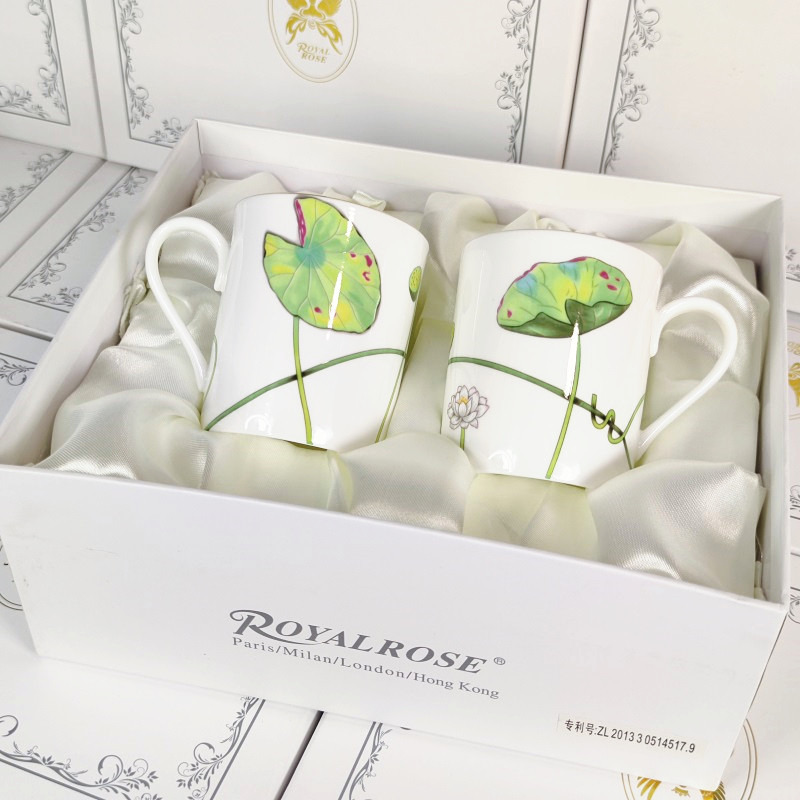 法国royal rose专利轻薄透润夏日清荷骨瓷茶杯马克咖啡杯巴黎米兰