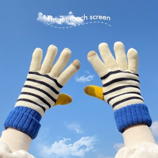 毛线手套女冬季2025新款触屏保暖可爱加绒加厚学生情侣骑行护手男